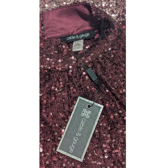✨ Cable & Gauge Burgundy Sequin Mock Neck Blouse – Size M – NWT - Picture 4 of 4